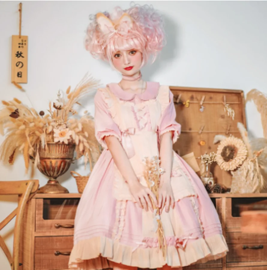 

kawaii girl gothic lolita op loli cos Japanese sweet princess lolita dress vintage lace bowknot peter pan collar victorian dress