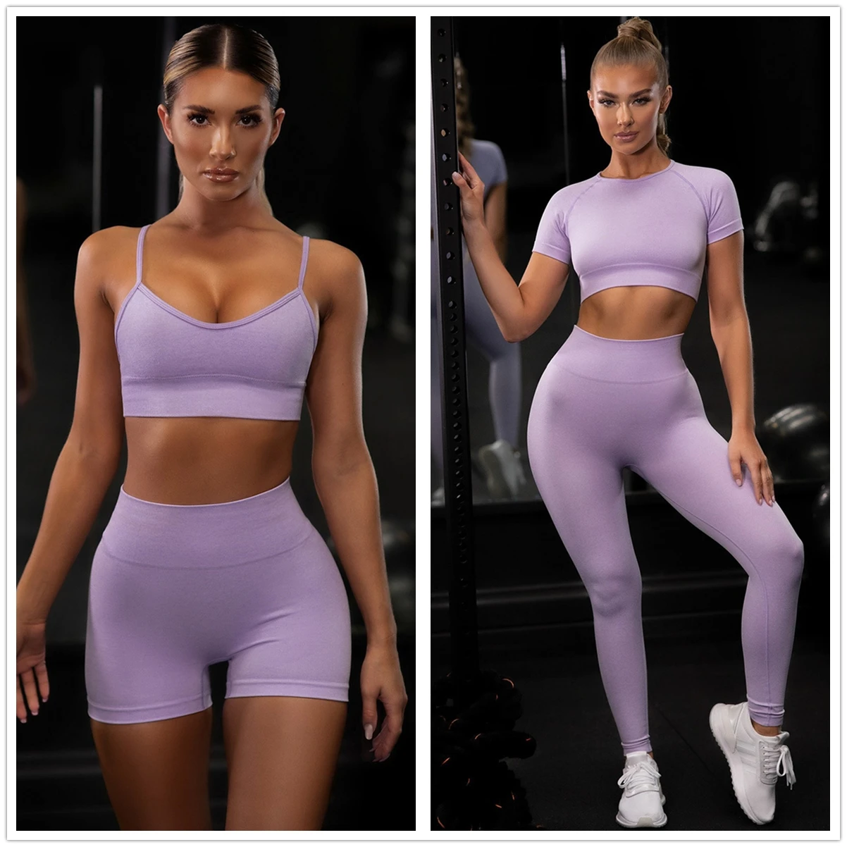 

Women Yoga Sets Short Crop Top High Waist Running Leggings Sports Set Seamless Workout Shirts Workout Pants Bra Gym Clothing