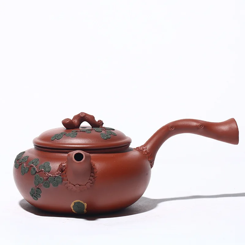

Yixing Dark-red Enameled Pottery Teapot Raw Ore Cinnabar Pine Needles Tang Yu Ju Famous Manual Mud Painting Teapot Side Hold Tea