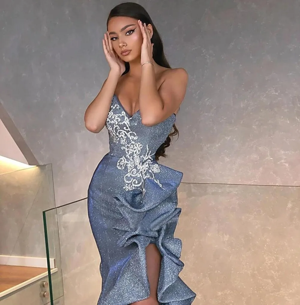 

Блестящее длинное платье-Русалка с аппликацией для выпускного вечера, платье с высоким разрезом сбоку, вечерние наряды 2022, бальное платье д...