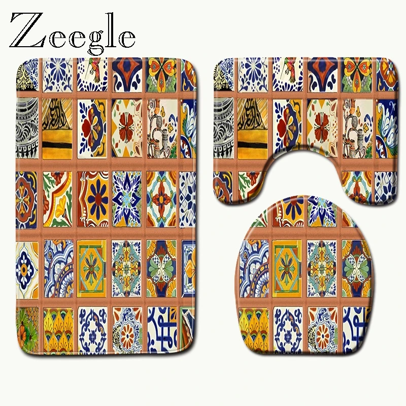 

Zeegle Bath Mat Set Anti Slip Bathroom Carpets Toilet Pedestal Rug Absorbent Soft Foot Mat Toilet Seat Cover Mat 3pcs Toilet Set