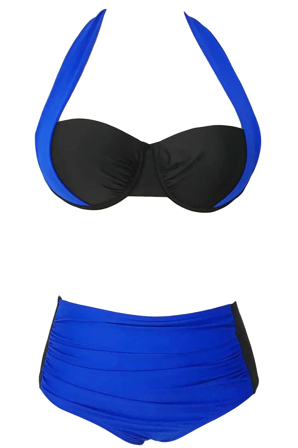 

2021 New Fashion Women Blue Black Coated Elegant Designed High Waist Bikini Summer Hot Sun Beach Wear Stylish Detail