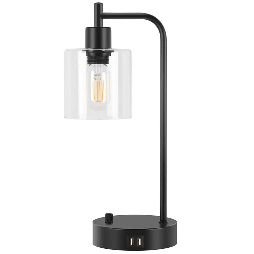 

Nightstand Lamp Glass Shade Bedside Lamp 60W Equivalent Bulb Included Desk Reading Lamp For Bedroom Living Room Office