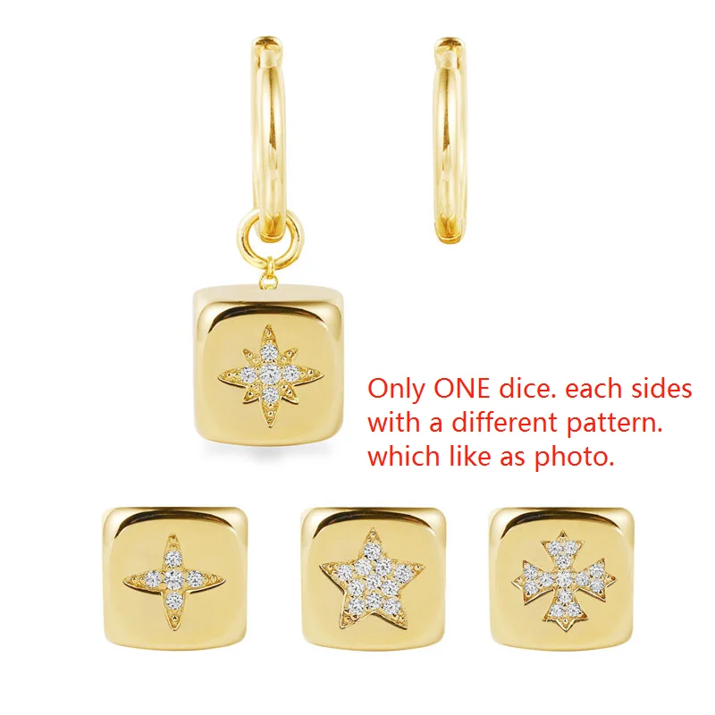 One Dice Earring Высокое качество желтого золота Цвет стерлингового серебра 925 пробы многоцветный Циркон символ кости асимметричные серьги для женщин губы пчелы медведь череп - Окраска металла: One Dice Earring