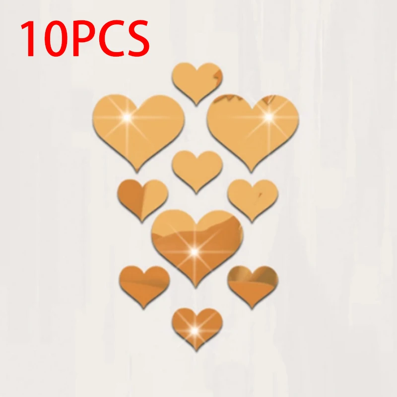 

10Pcs/Set Heart Stickers Acrylic Mirror Wall Stickers DIY Art Home Decor Living Room Decorative Tile Stickers Room Accessori
