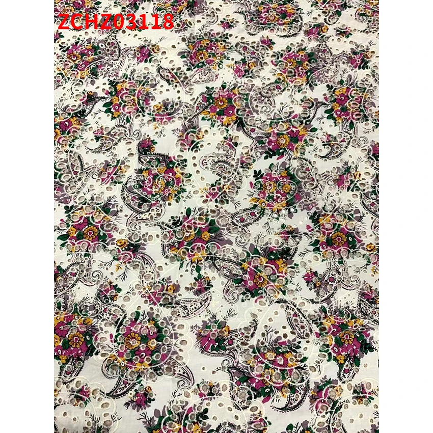 

Fashion Cotton print hollow embroidery lace fabric swiss voile for bride wedding dress ZCHZ03118