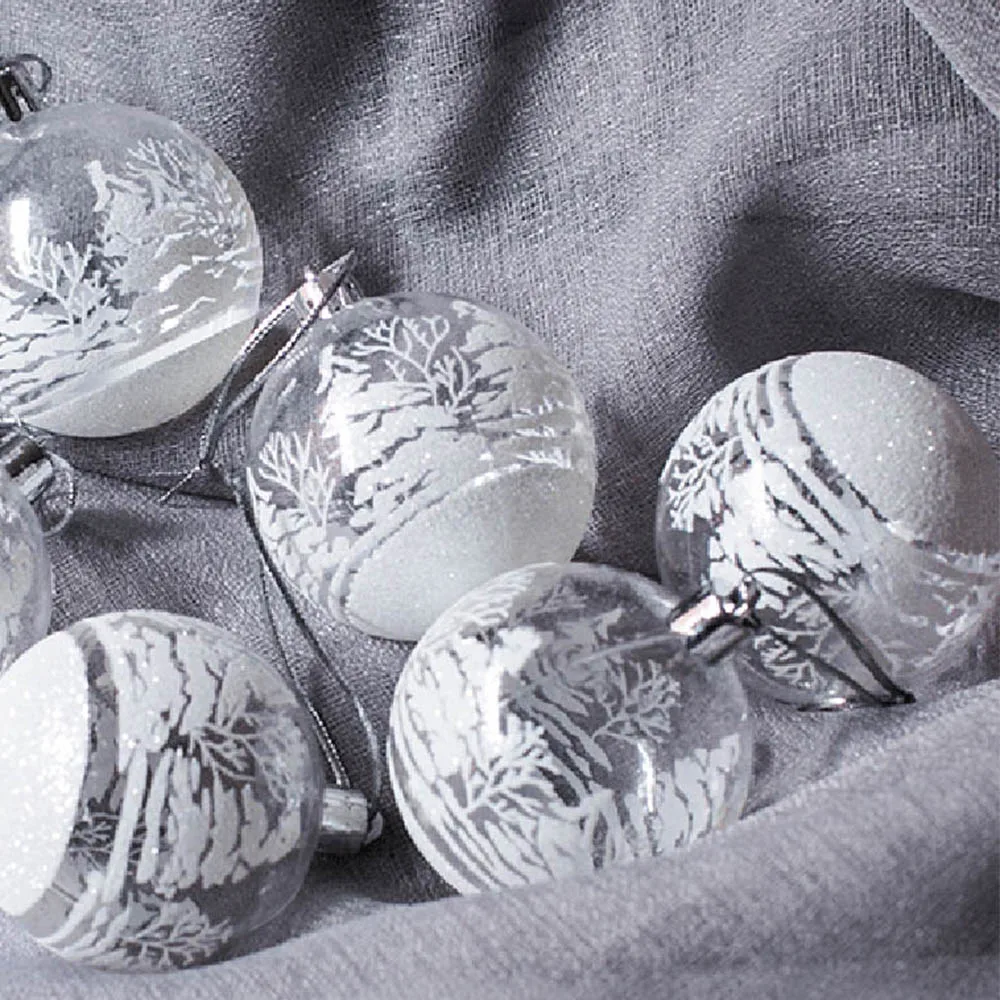 6Pcs/set Glass Ball Hanging Ball Xmas Pattren Glass Pendants Craft Ornaments Christmas Tree for New Year Xmas Party Decoration