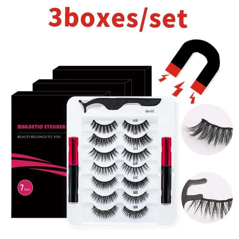 

3Boxes/Set 7Pairs Magnetic Eyelashes Natural Cilia False Eyelashes Eyeliner Make Up Dramatic Volume Thick Lashes Makeup Pestañas