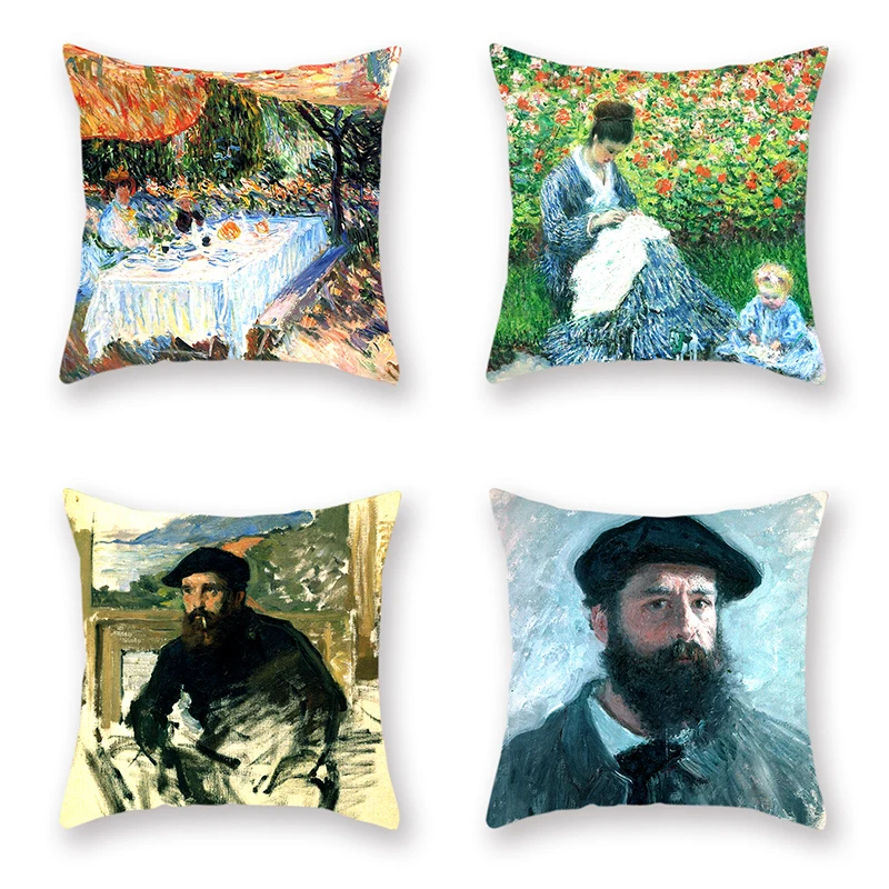 

Art Oil Painting Pillowcase Monet's Camille Accessories Decorative Throw Pillow Covers Japanese Costume Umbrella cushion cover