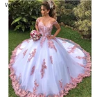 Verngo 2021, бальное платье с открытыми плечами и кружевной аппликацией розового цвета, свадебные платья, белое Тюлевое искусственное платье для сада и страны
