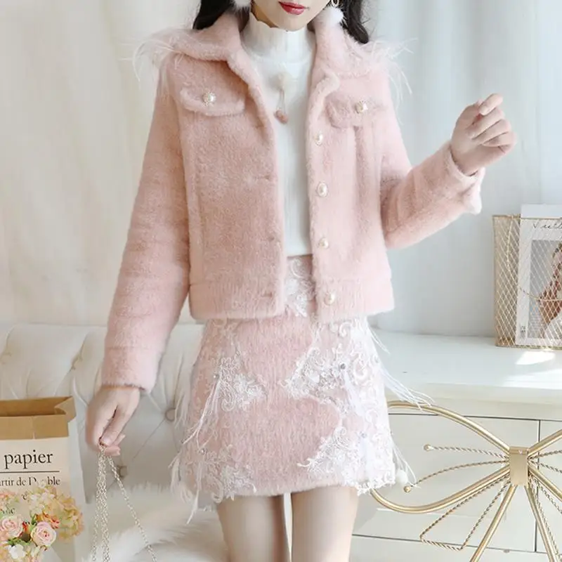 Женский осенне зимний Кардиган + юбка женский костюм из искусственной норки