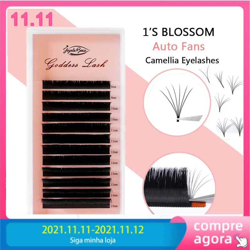 

1'S Blossom Camellia Eyelashes Easy Fan Volume Lashes CD Curl Individual Lashes Black Mink False Eyelashes Fake Cilios 12rows