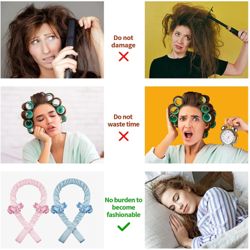 Повязка на голову для завивки волос без нагрева с зажимами спящие завитки
