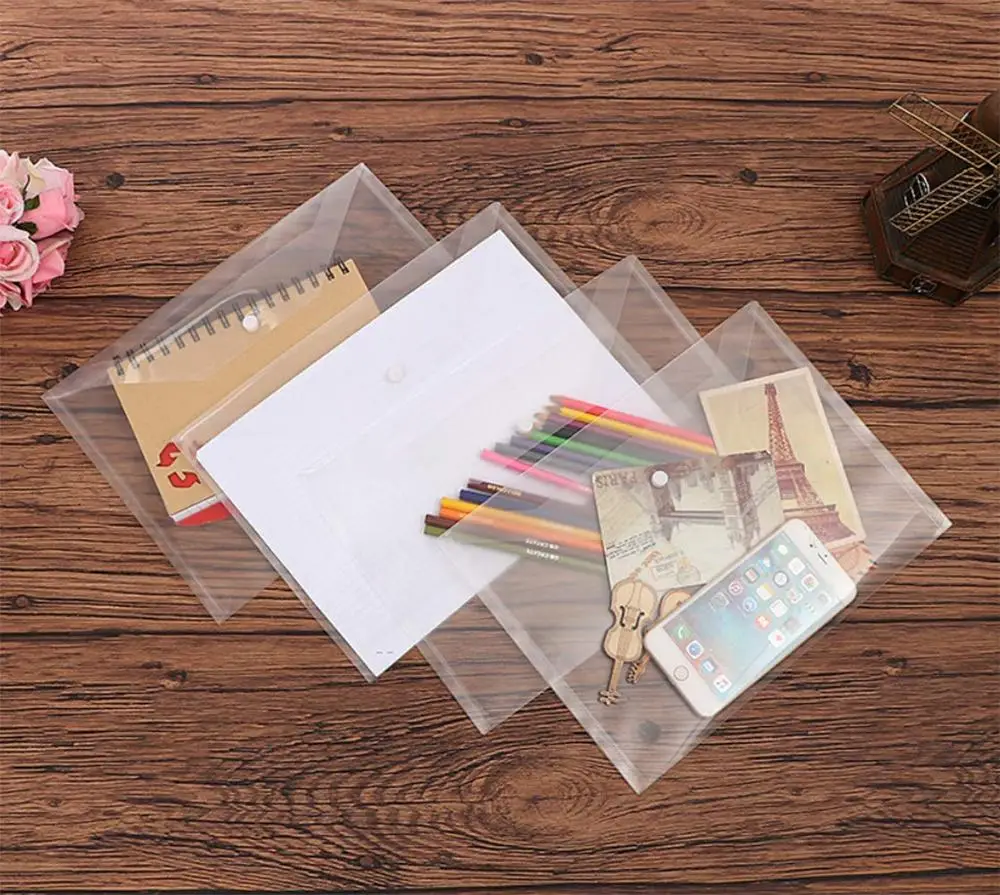 Прозрачная пластиковая Водонепроницаемая папка конверт с застежкой на пуговицы