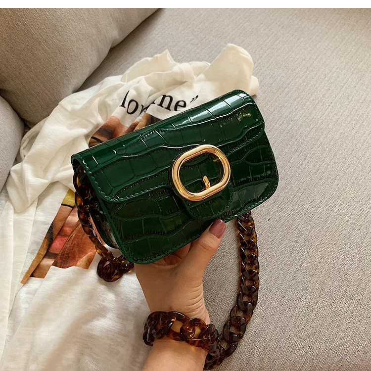 New Crocodile Chain Crossbody Bags for Women Acrylic Chain Women's Bags PU Leather Handbags Clutch Purse Bolso femenino