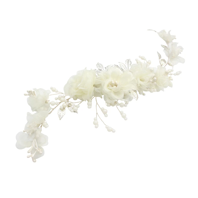

Charming Farbric Floral Bridal Hair Comb Vine Silver Color Wedding Crown Pearls Women Prom Hair Jewelry Ornament