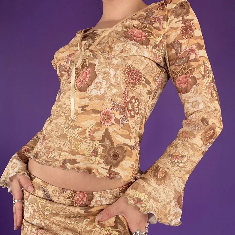 

Винтажная Готическая футболка в стиле Харадзюку Y2K, укороченные топы с длинным рукавом и графическим принтом, женские свитеры в стиле 90-х, кр...