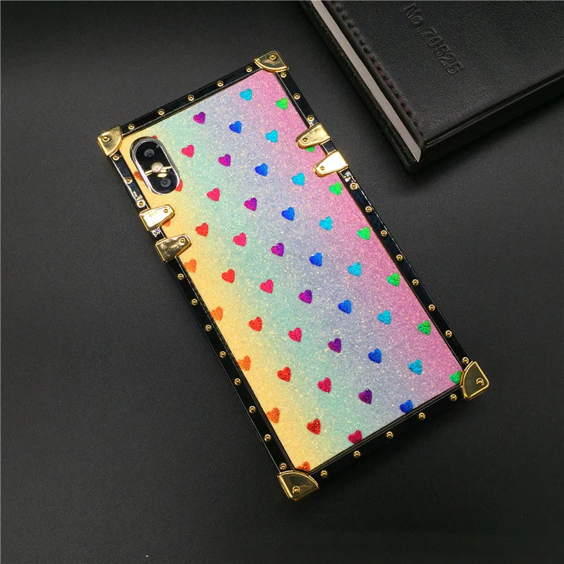 

Luxury Square Case for iPhone 12 PRO X XS Max XR Fashion Heart Glitter Cover Phone Cases for iphone 11 PRO MAX 7 8 Plus 6 6S
