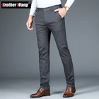 Классический стиль 2021 Осенние новые мужские деловые повседневные брюки с эластичной резинкой на талии 98% хлопковые модные прямые Брендовые брюки мужские темно-серые