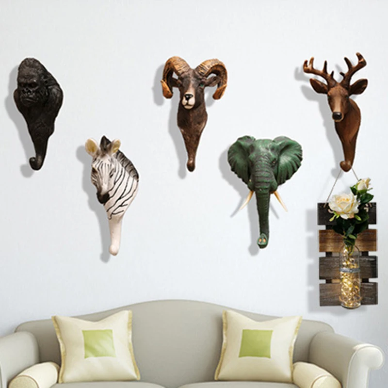 

1pcs American Animal Retro Hook Wall Decoration Wall Hanging Personality Pendant Home Decoration Resin Crafts Key Coat Hooks