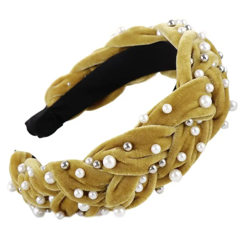 Этническая блестящая бархатная широкая повязка на голову с искусственным