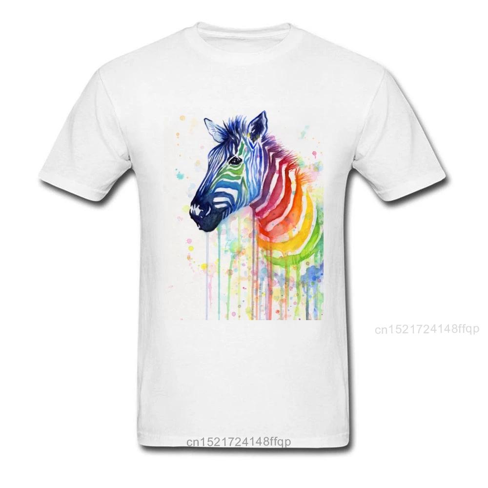 Брендовая Новая мужская футболка с принтом зебры радуги акварели черные