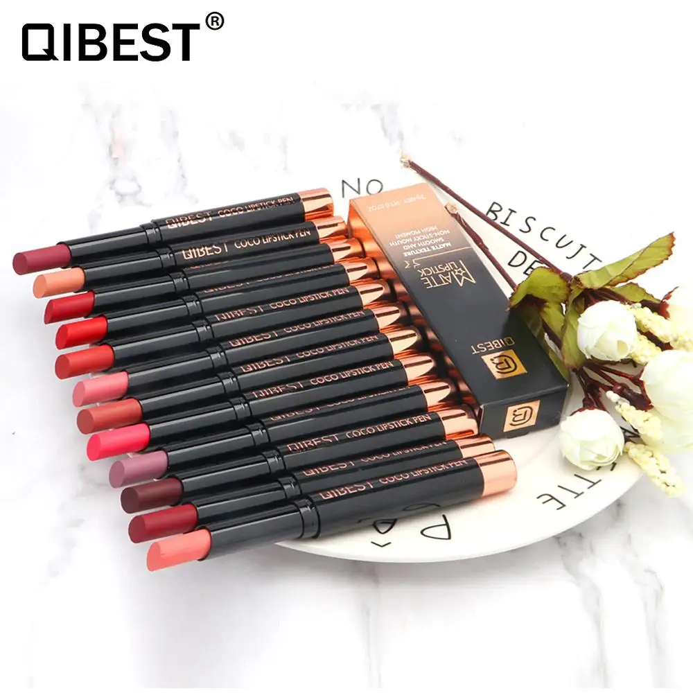 Нюдовая Помада-карандаш водостойкий оттенок для губ красная бархатная матовая