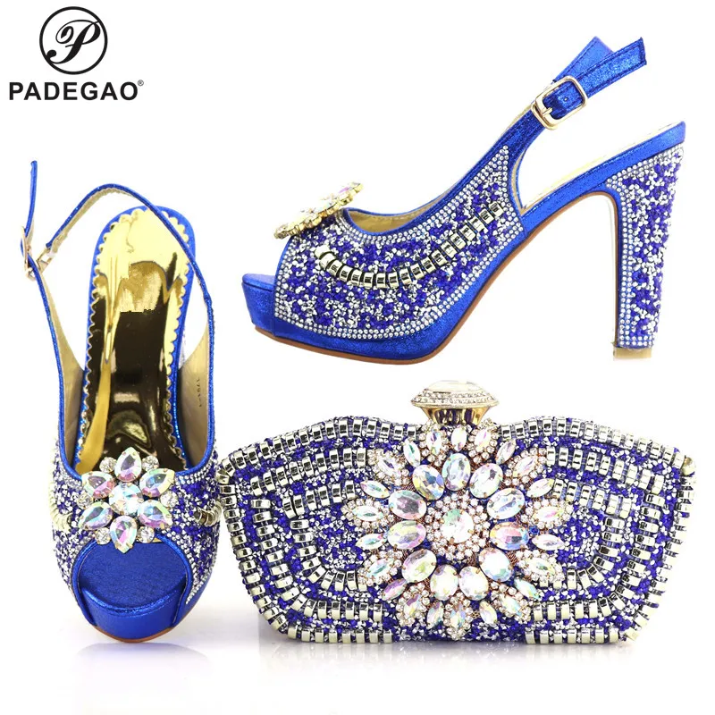 Комплект из туфель и сумочки в африканском стиле синего цвета 2020|Женские туфли| |