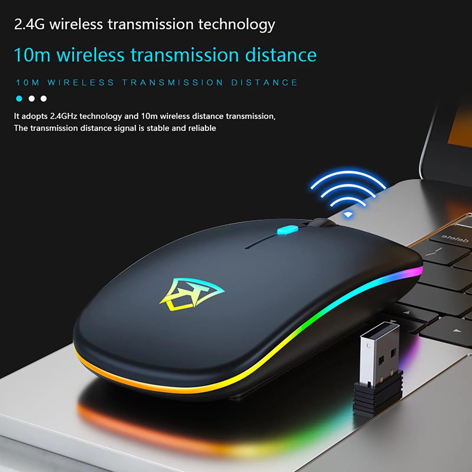 

Ultra-Thin Wireless Mouse 2.4GHZ LED Silent Mute 4 key Colored Backlit Optical Mice with Hidden USB Receiver 1600 DPI Adjustable