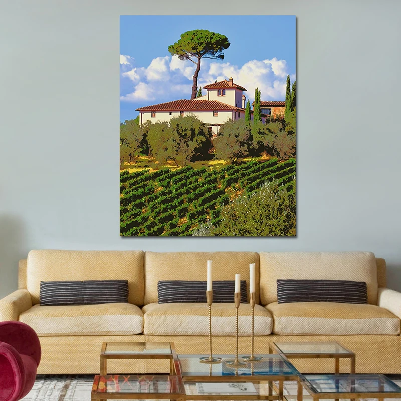 

DIY digital coloring paint cartoon landscape villa painting living room room decoration painting adult painting