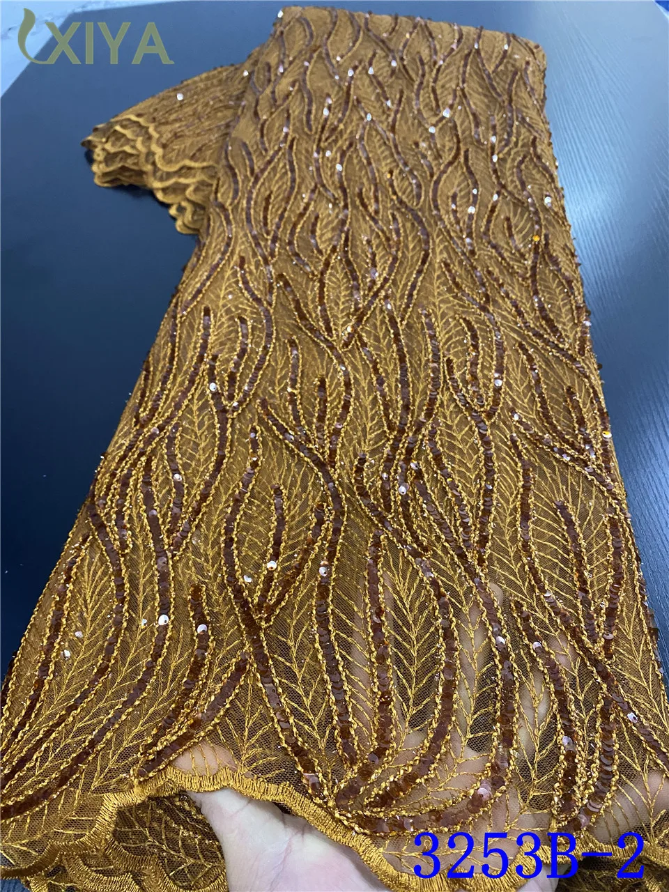 

Burnt Orange African Sequins Lace Fabric High Quality Nigerian Net Mesh Lace Fabric for Party French Tulle Lace Fabric APW3253B