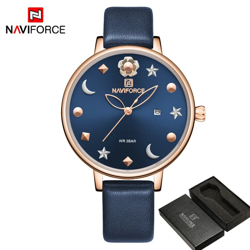 Часы наручные NAVIFORCE женские с браслетом из натуральной кожи брендовые роскошные