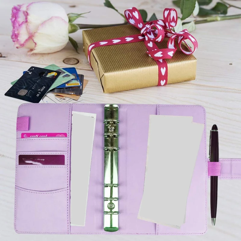 

A6 PU Leather Notebook Binder, with 12 Colorful Plastic Binder Pockets, Can Store Cash Bank Cards