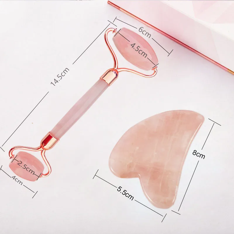 

Jade Roller For Face Gua Sha Kit For Skin Care Natural Rose Quartz Stone Beauty Roller Tool Portable Face Lift Massage Girl Gift