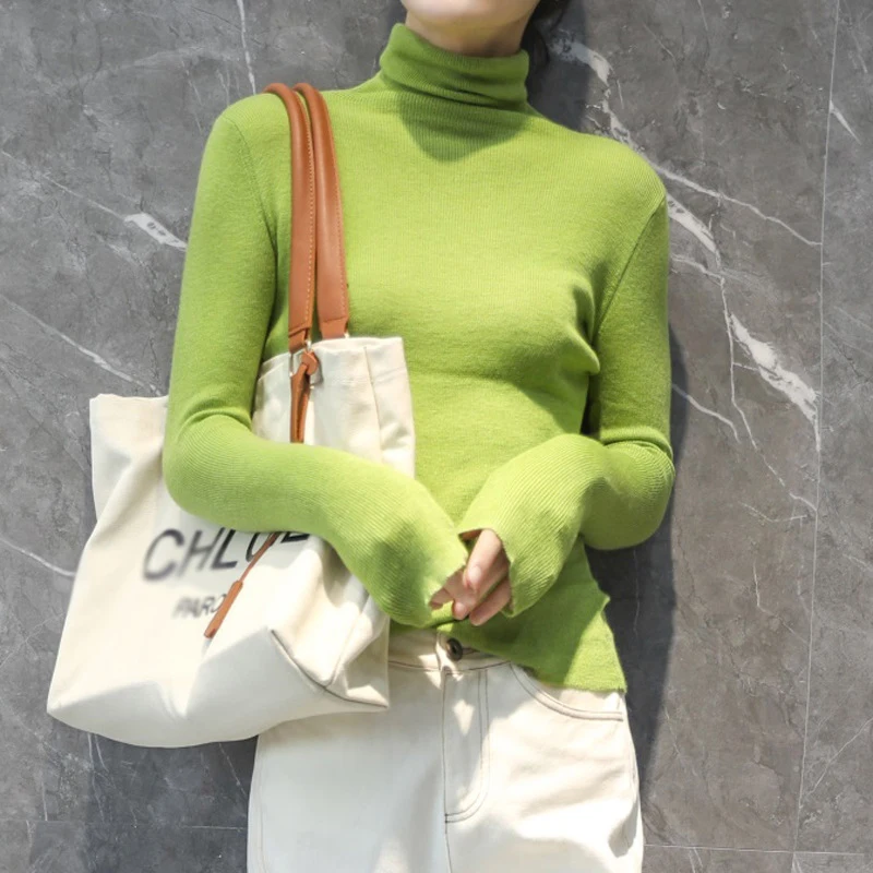 

Womens Cashmere Knitted Sweater Turtleneck Long Sleeve Sweater Thin Slim Knitwear Pullover Tops