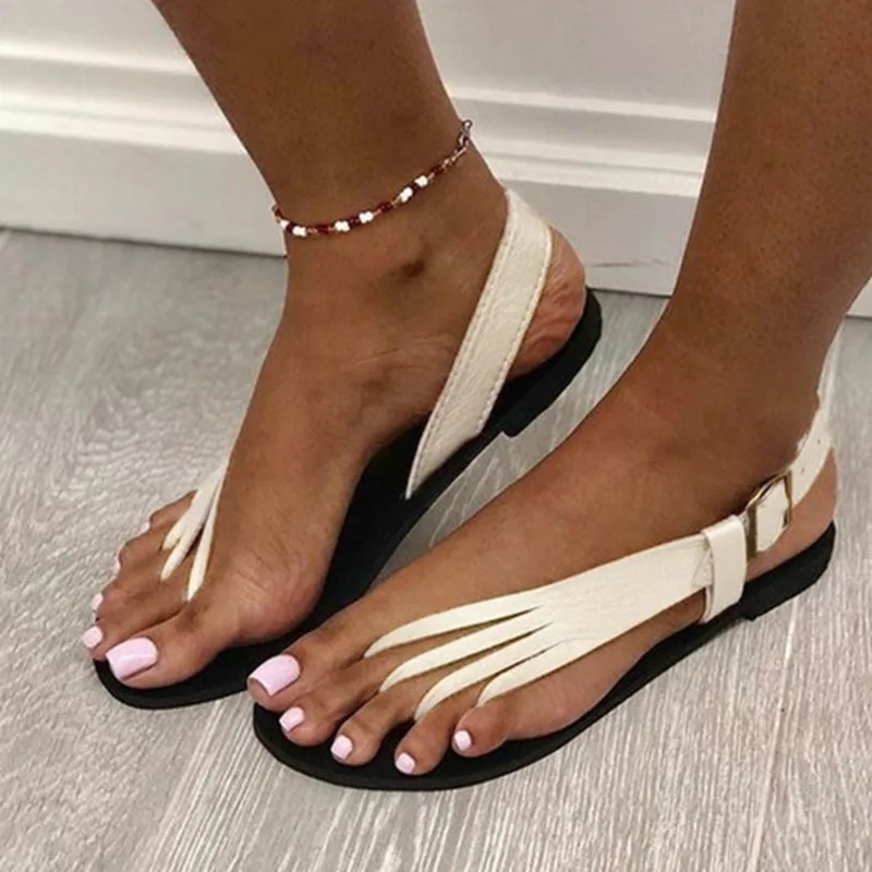 

New Summer Sandals Casual Flat Heel Round toe Clip Toe Sandal Slippers Fashion Women Shoes 2021 One Word Tape Roman Beach Shoes
