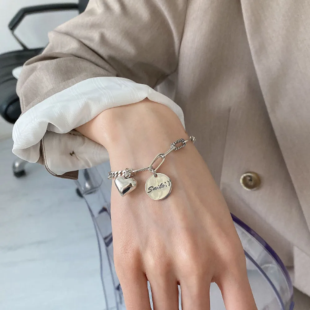 Гладкий тайский браслет с сердцем и улыбающимся лицом ювелирные изделия в стиле