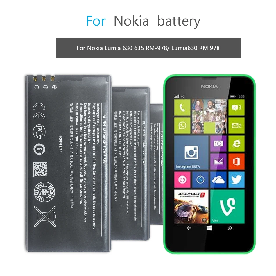 Аккумулятор для телефона 1830 мАч Nokia Lumia 630 Lumia630 BL 5H RM 977 Moneypenny 978 978|Аккумуляторы