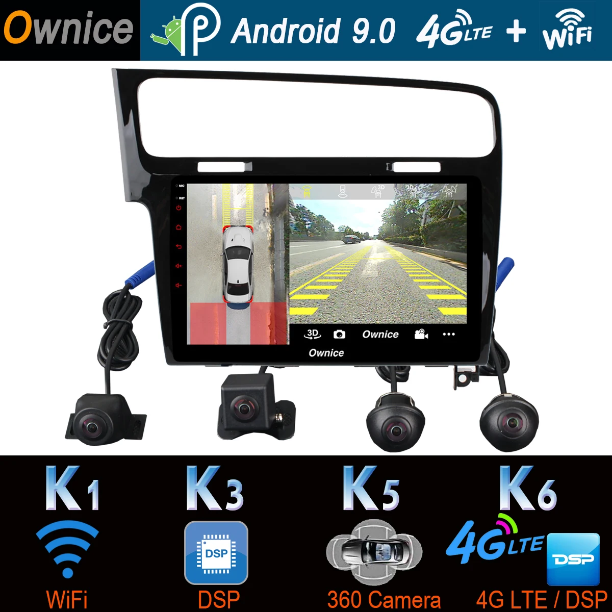 Панорамная камера 360 ° 4G LTE Android 9 0 4 Гб + 64 ГБ DSP CarPlay автомобильный мультимедийный