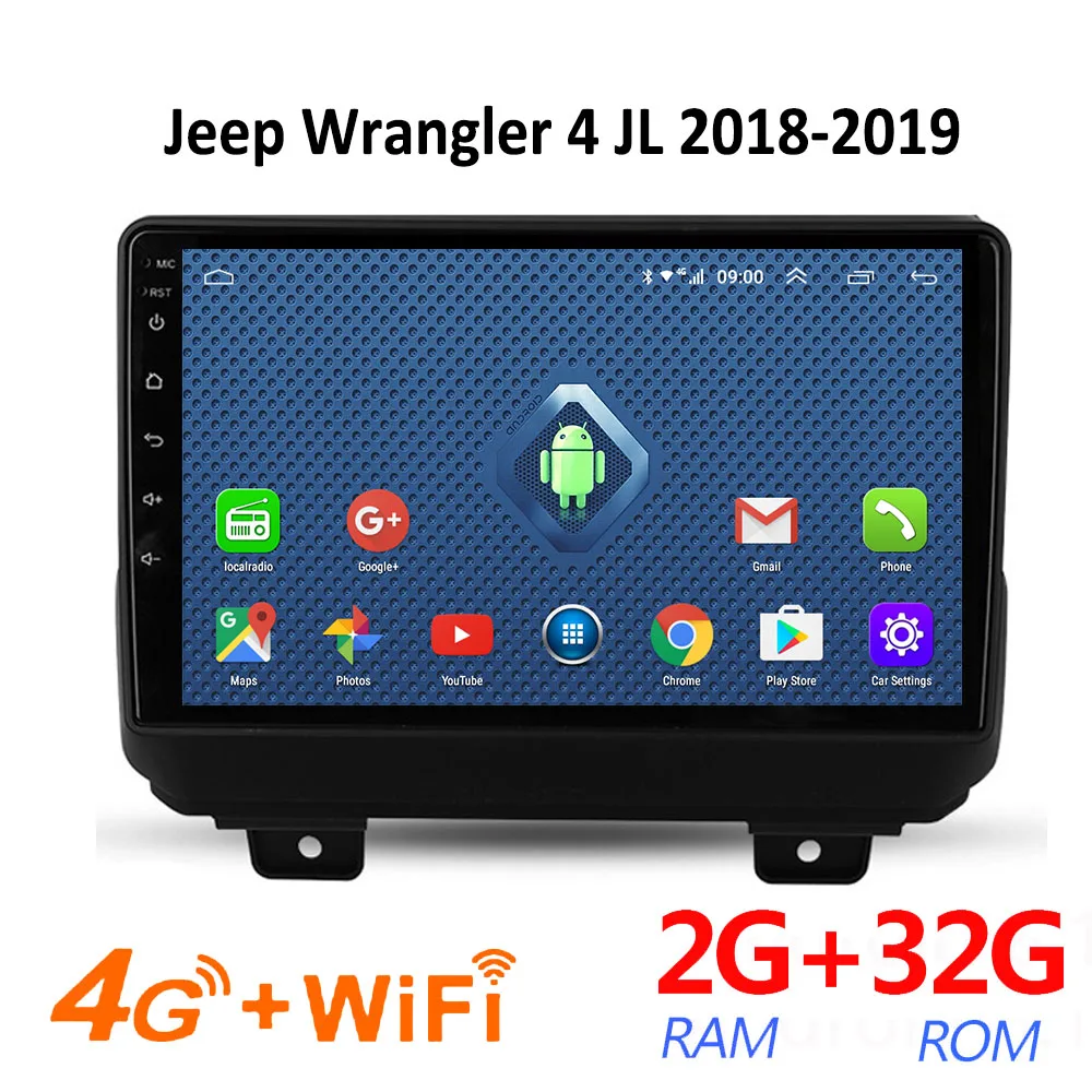 Авторадио 4g Sim android 2 + 32G для Jeep Wrangler 4 JL 2018 2019 центральный мультимидийный