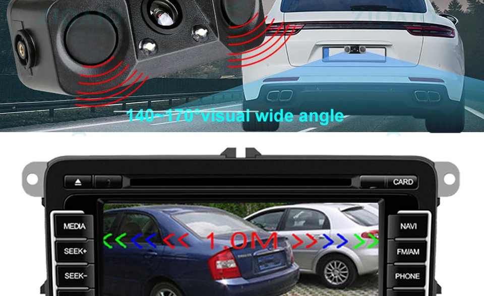 Car Rear View Camera 3 In 1 Dual Sensor Radar Sound Alarm Reversing Standby Camera Universal LED Lights Parking Camera HS042