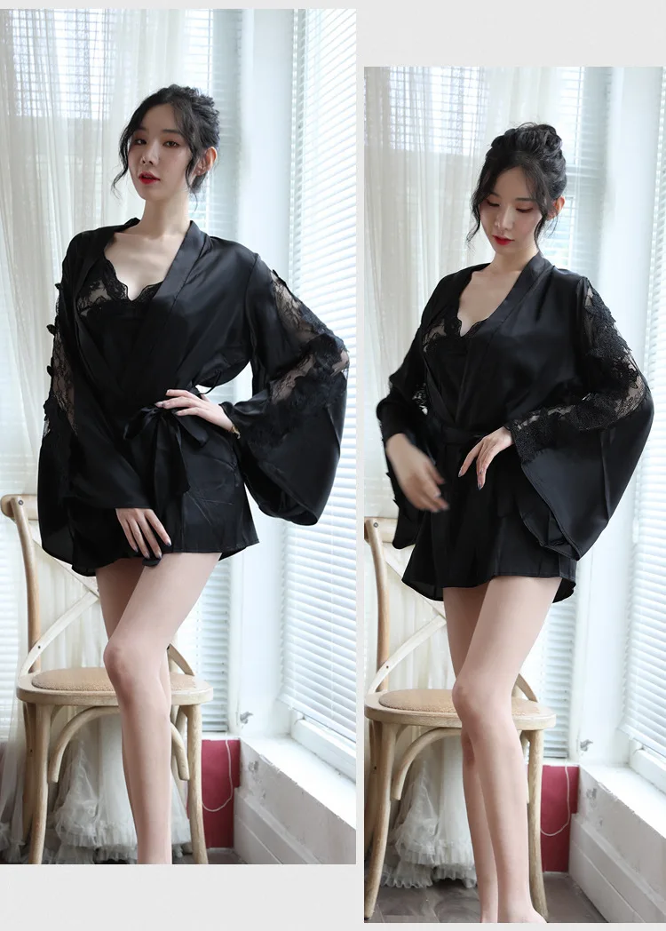 

Woman Sexy Sling Lace Mesh Dress Cardigan Nightwear Set Cosplay Lingerie Costume Ladies Erotic Uniform Babydoll Exotic Outfit