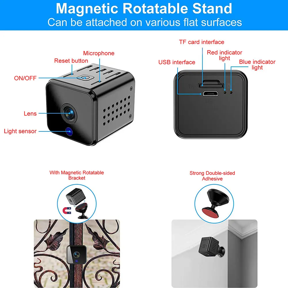 

Wireless Wifi Camera Mini HD Portable Security Surveillance Camera For Indoor Home Apartment Office Home Security Camera Black