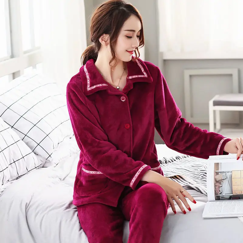 winter women pajama Пижама женская зимняя Пижама женская фланелевая Толстая теплая Пижама женский коралловый флисовый Пижамный костюм плюс размер домашняя пижама для сна XXL XXXL - Цвет: winter women pajama
