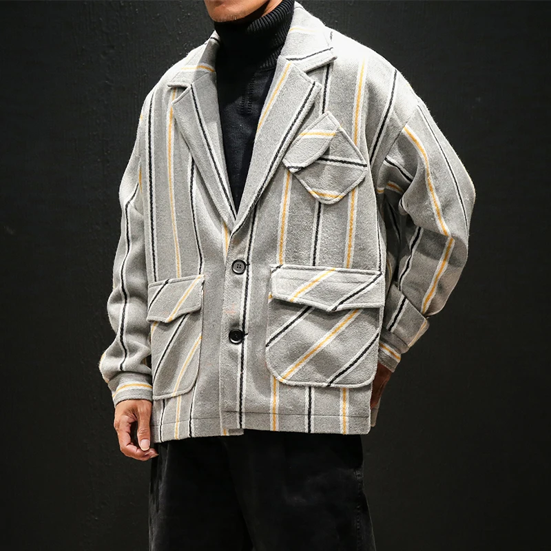 Тренчкот мужской в полоску пальто стиле хип хоп уличная одежда для молодежи