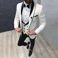 2021 latest white suits for wedding tuxedos groom wear black peaked lapel groomsmen outfit man blazers 3 pieces costume homme