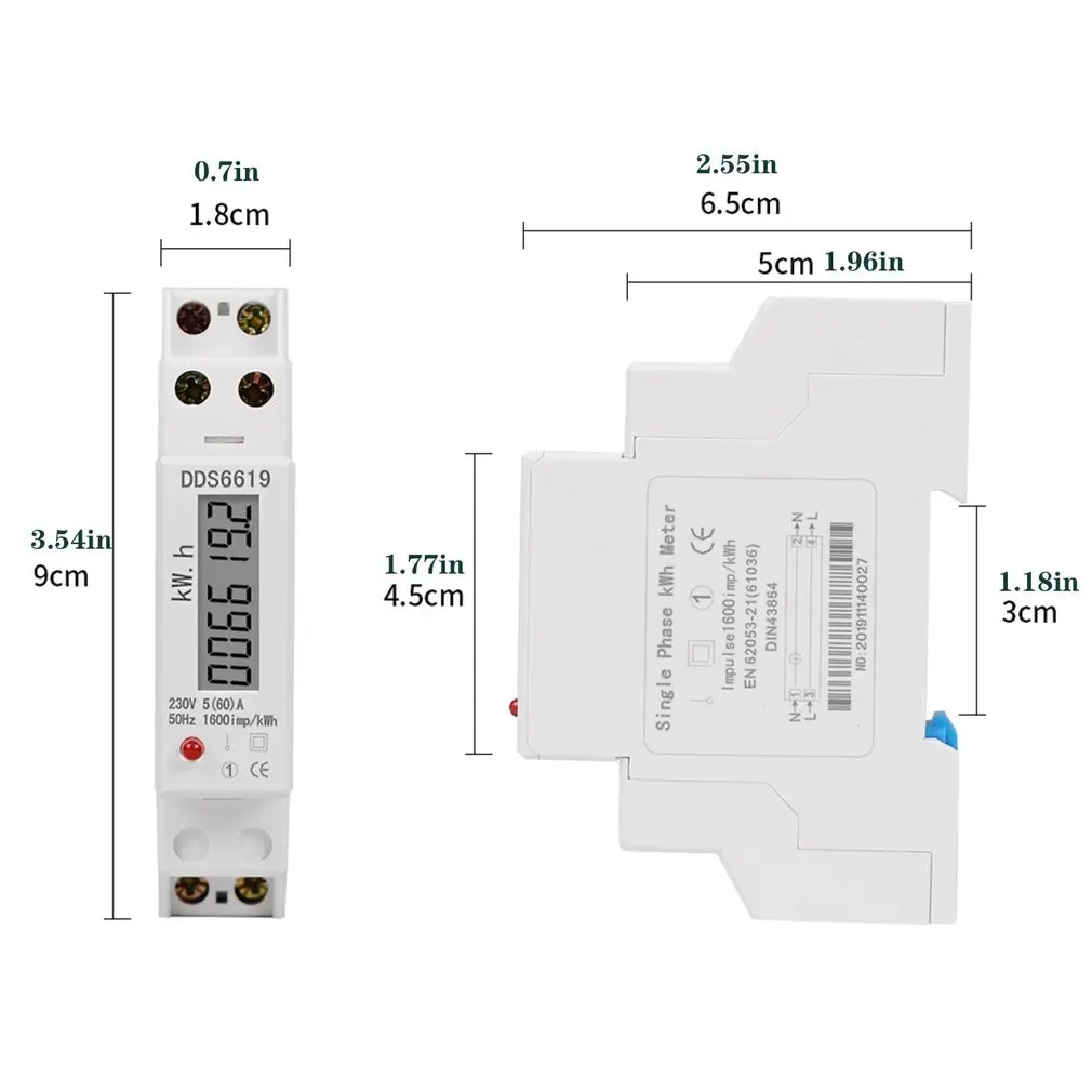 

Digital Energy Consumption Meter 1p 18mm Analog Energy Meter Single Phase 2 Wires Kwh AC 230v 50 Hz Electric Rail