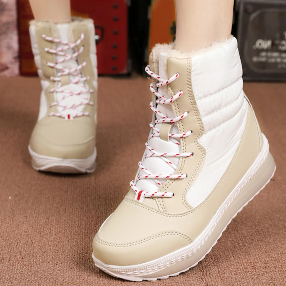 SARAIRIS Winter Waterproof Snow Boots Woman Add Fur Warm Ladies Shoes Woman Fashion Thick Heels Lace Up Boots Female Size 35-42