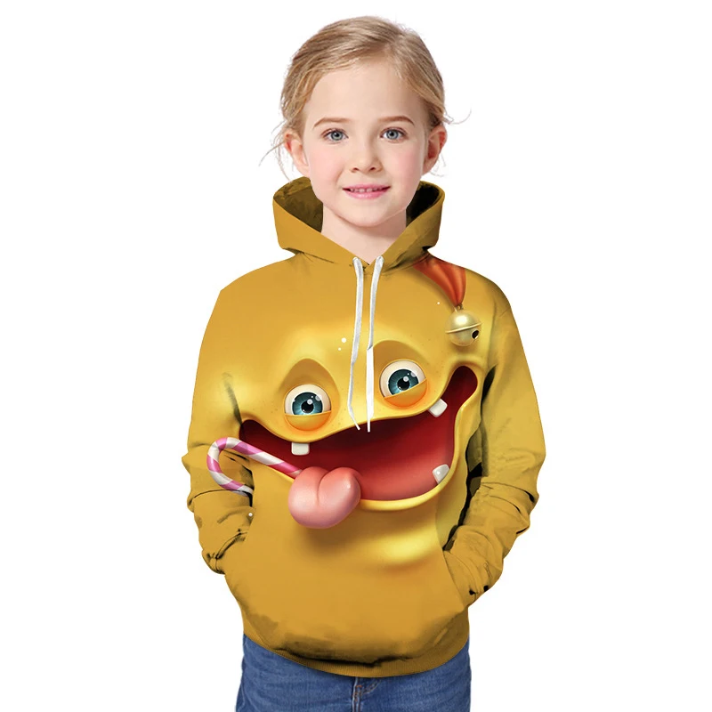 Детская зимняя толстовка с капюшоном крутой пуловер 3D смайликом для маленьких