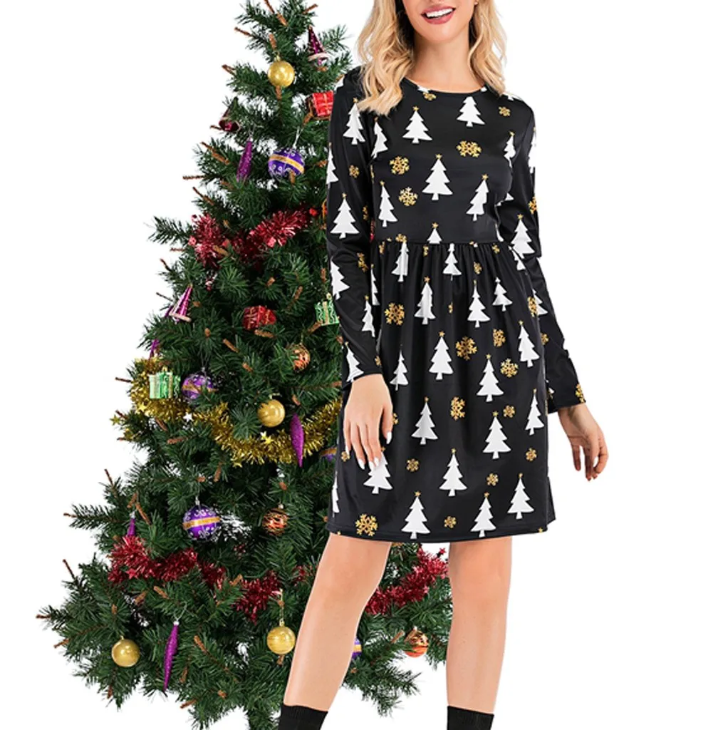 Платье для рождественской елки женское с мультяшным принтом винтажное длинным